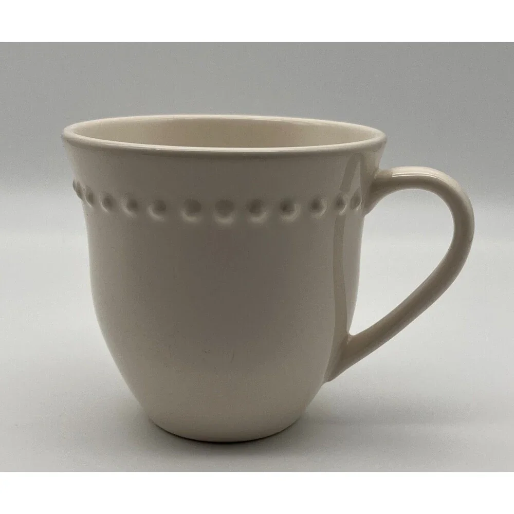 Pottery Barn Emma Stoneware Mugs Cups Coffee Tea White Set of 2